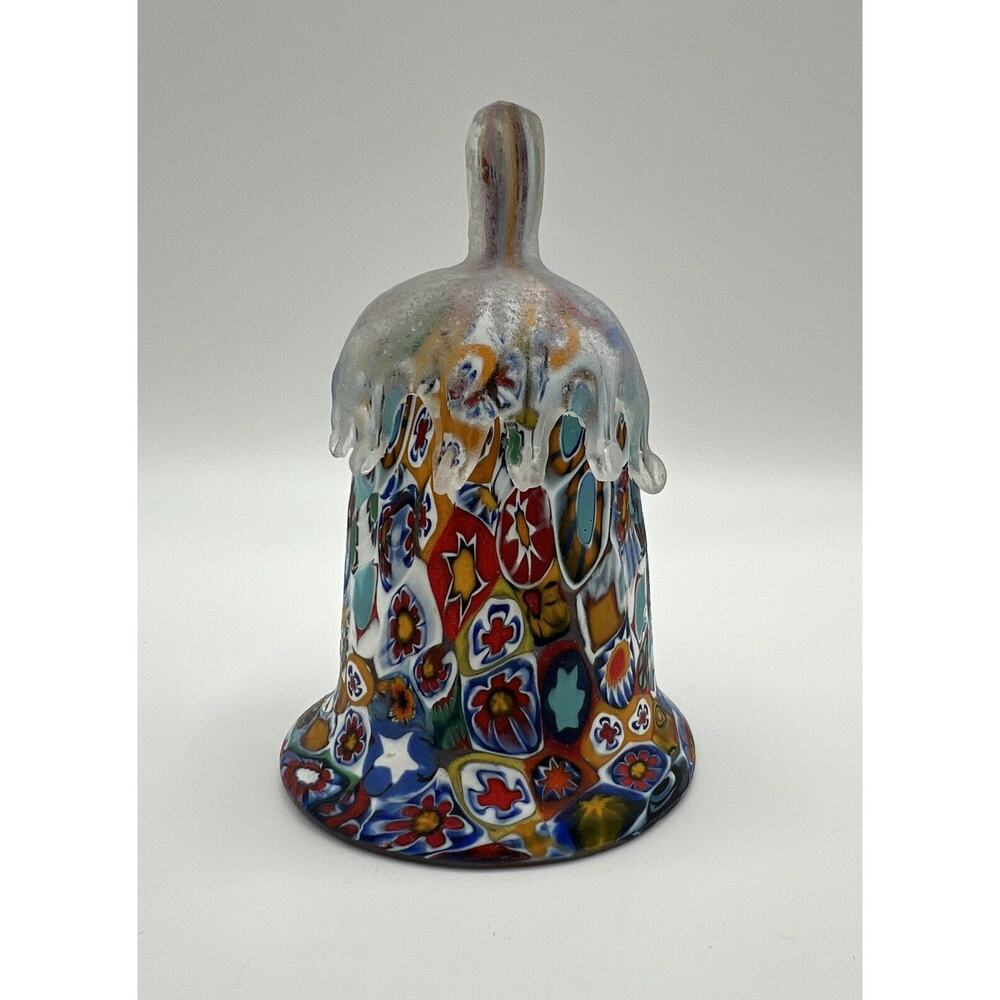 Vintage Millefiori Art Glass 4.5” Colorful Bell Satin Drip Handle Dedy Germany
